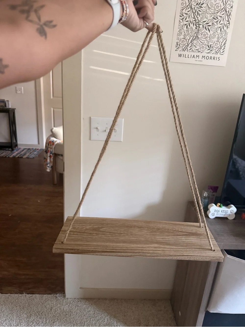 Set of 2 - Rustic Rope Hanging Wall Shelf in Natural Wood